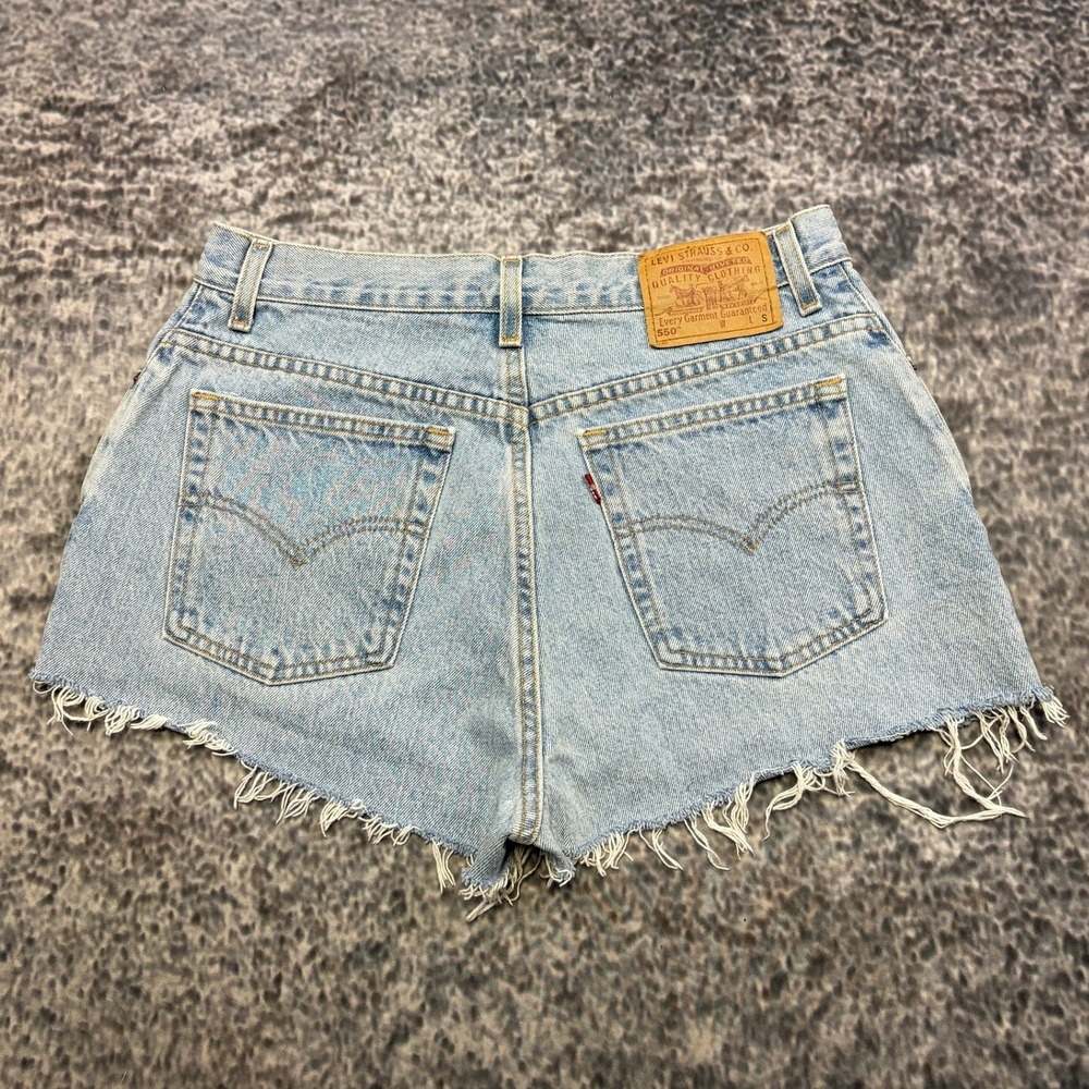 VTG Levi's 550 Shorts Denim Size 14 MIS (32") Relaxed Mini Frayed Hem High Rise